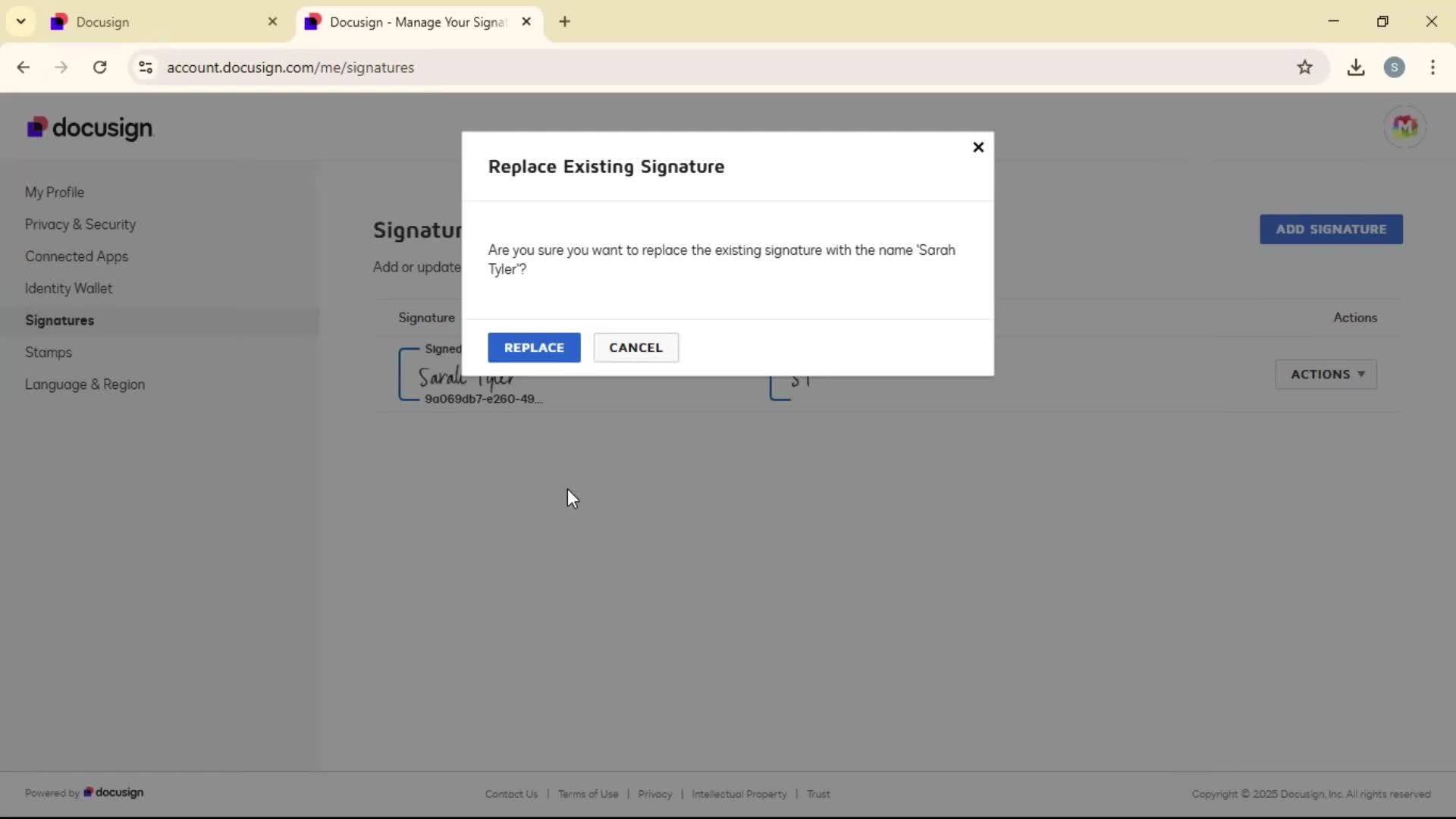 Adding a signature on Docusign video thumbnail