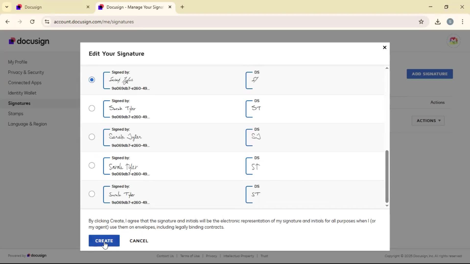 Adding a signature screenshot
