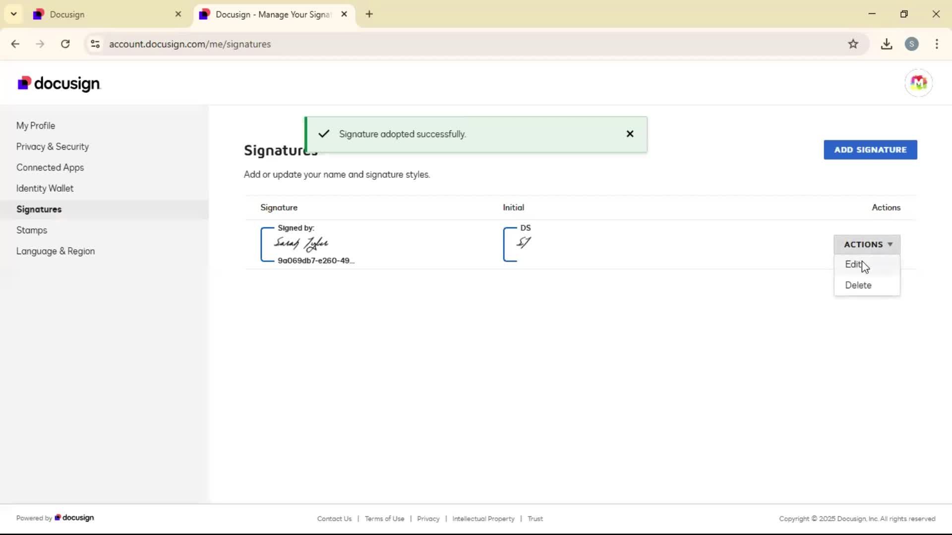 Adding a signature screenshot