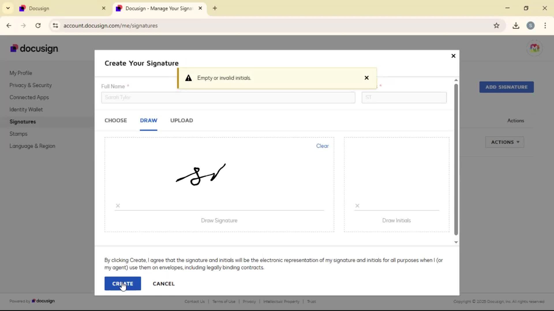 Adding a signature screenshot