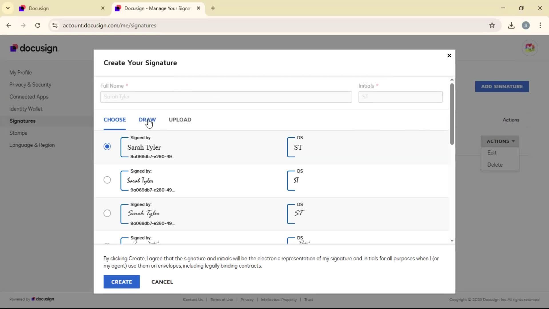 Adding a signature screenshot