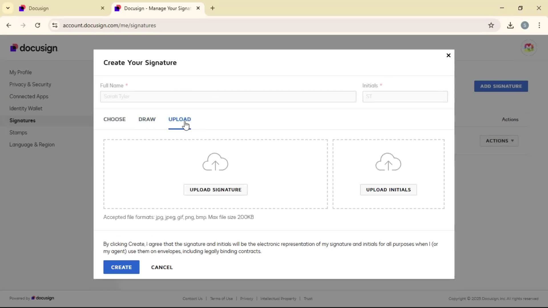 Adding a signature screenshot