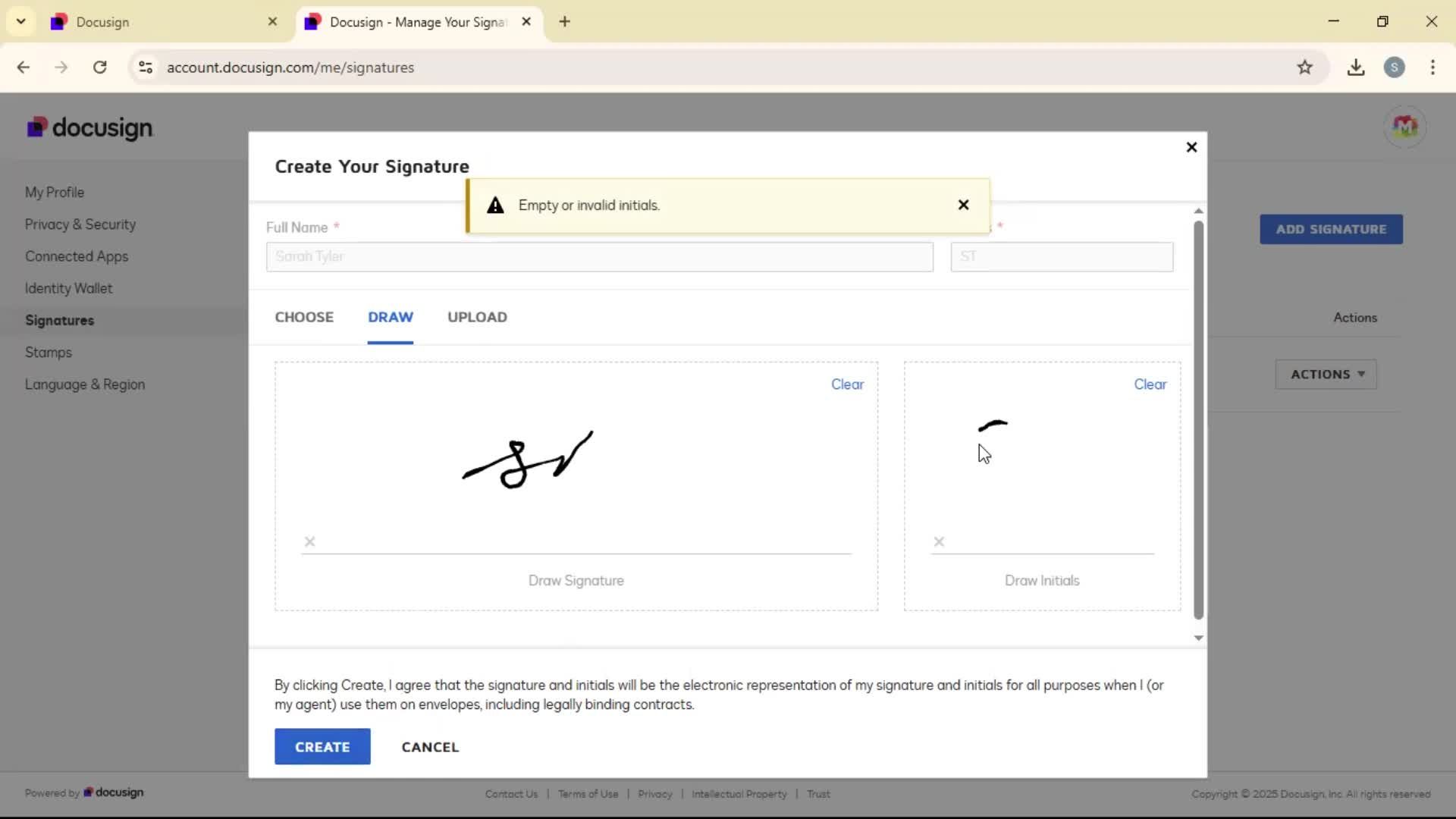 Adding a signature screenshot