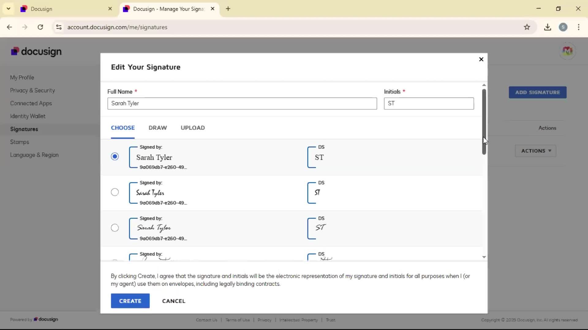 Adding a signature screenshot