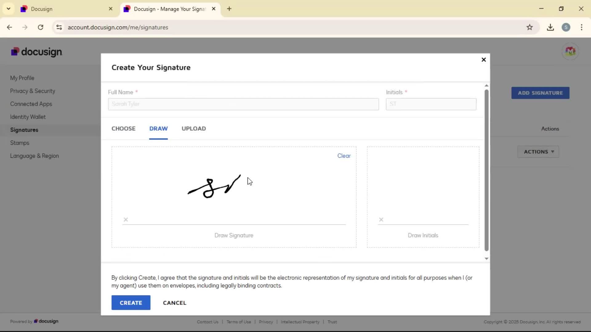 Adding a signature screenshot