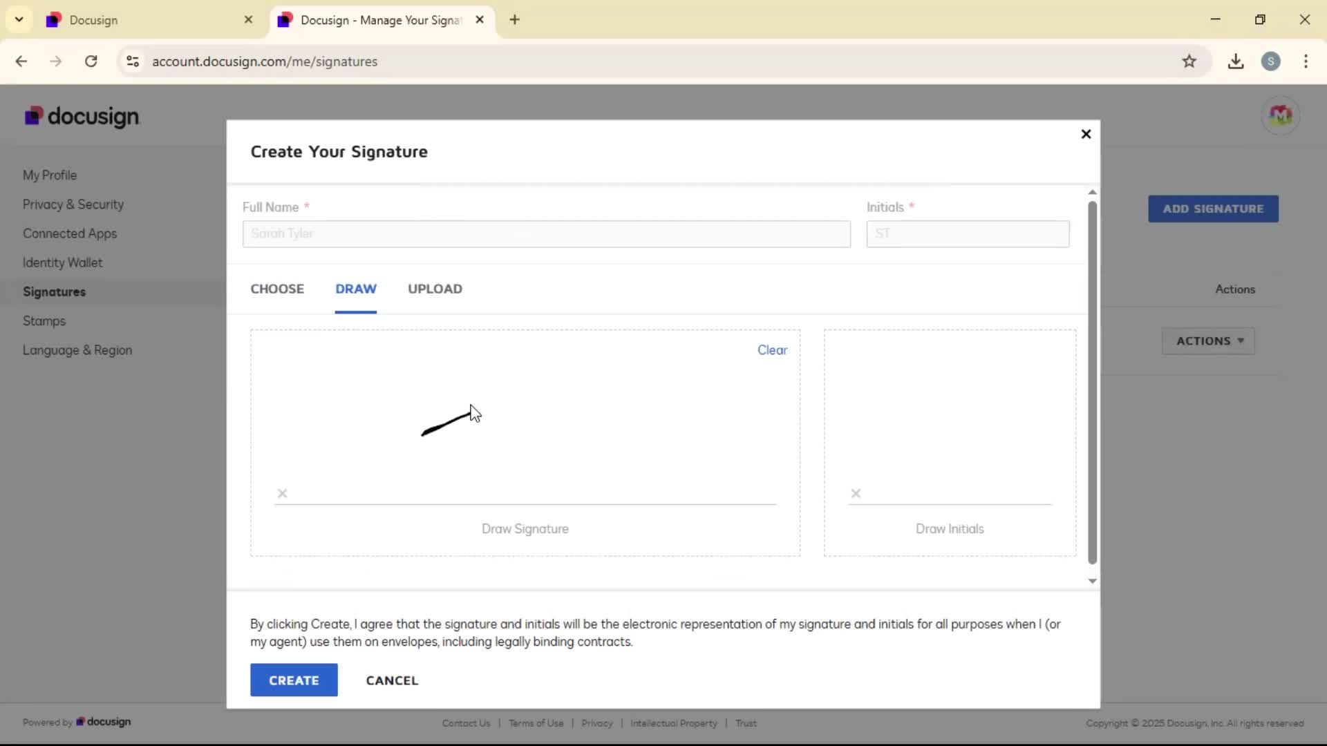 Adding a signature on Docusign video thumbnail