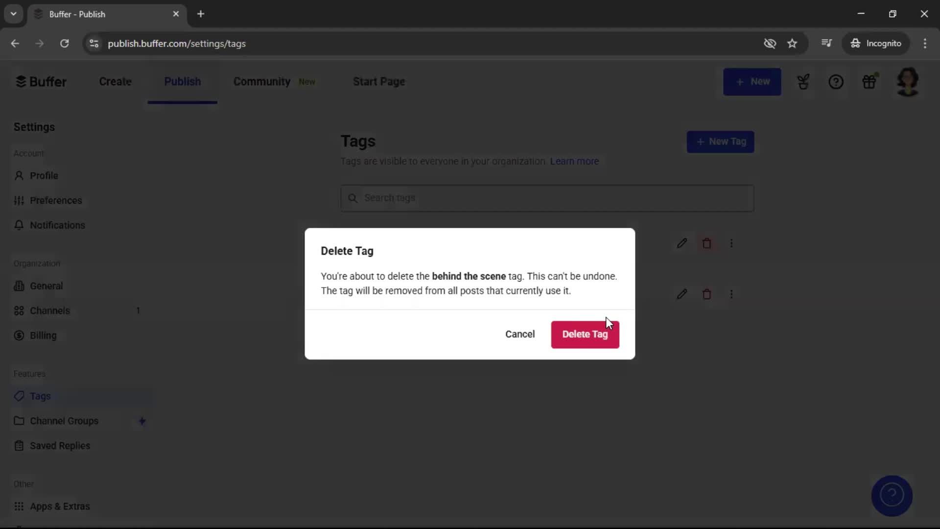 Adding tags screenshot