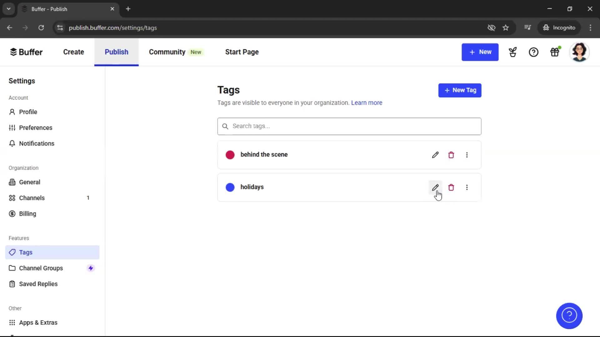 Adding tags screenshot