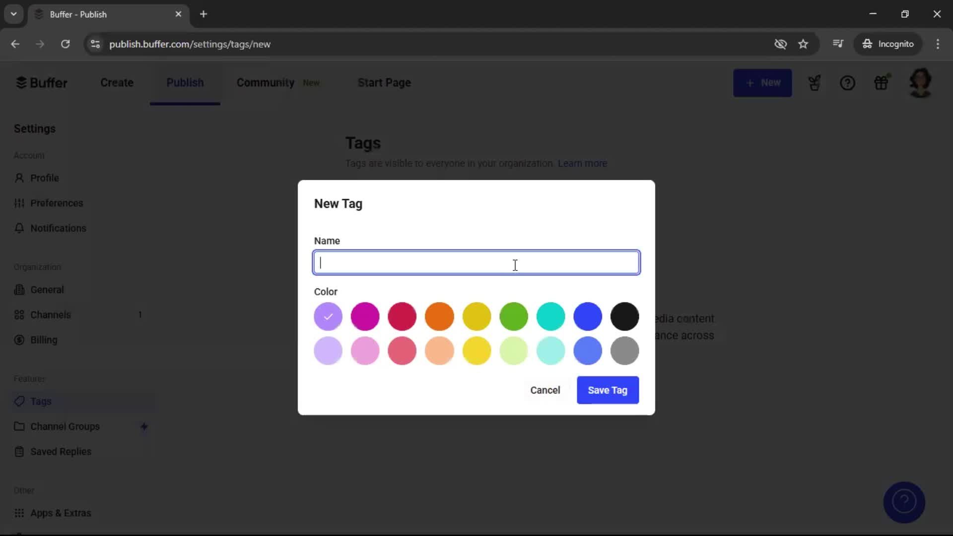 Adding tags on Buffer video thumbnail