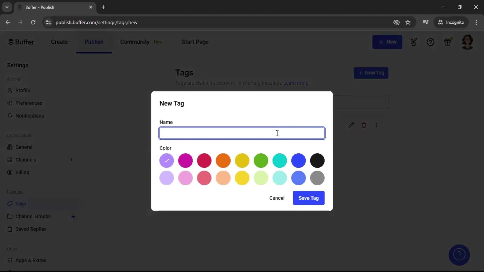 Adding tags screenshot