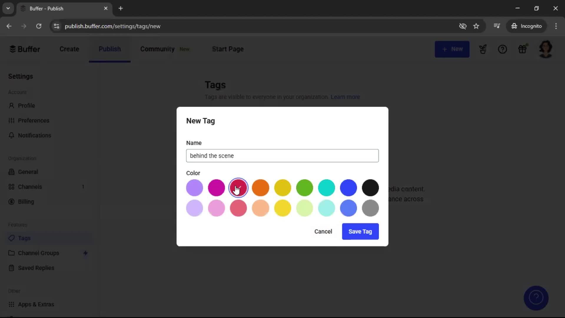Adding tags on Buffer video thumbnail