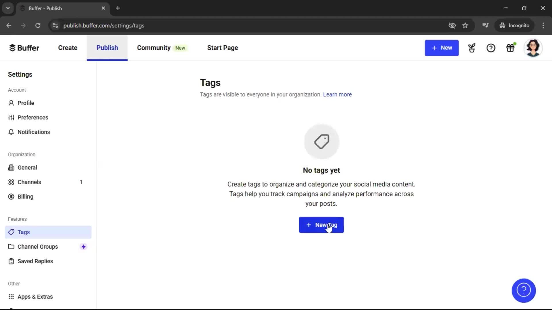 Adding tags on Buffer video thumbnail