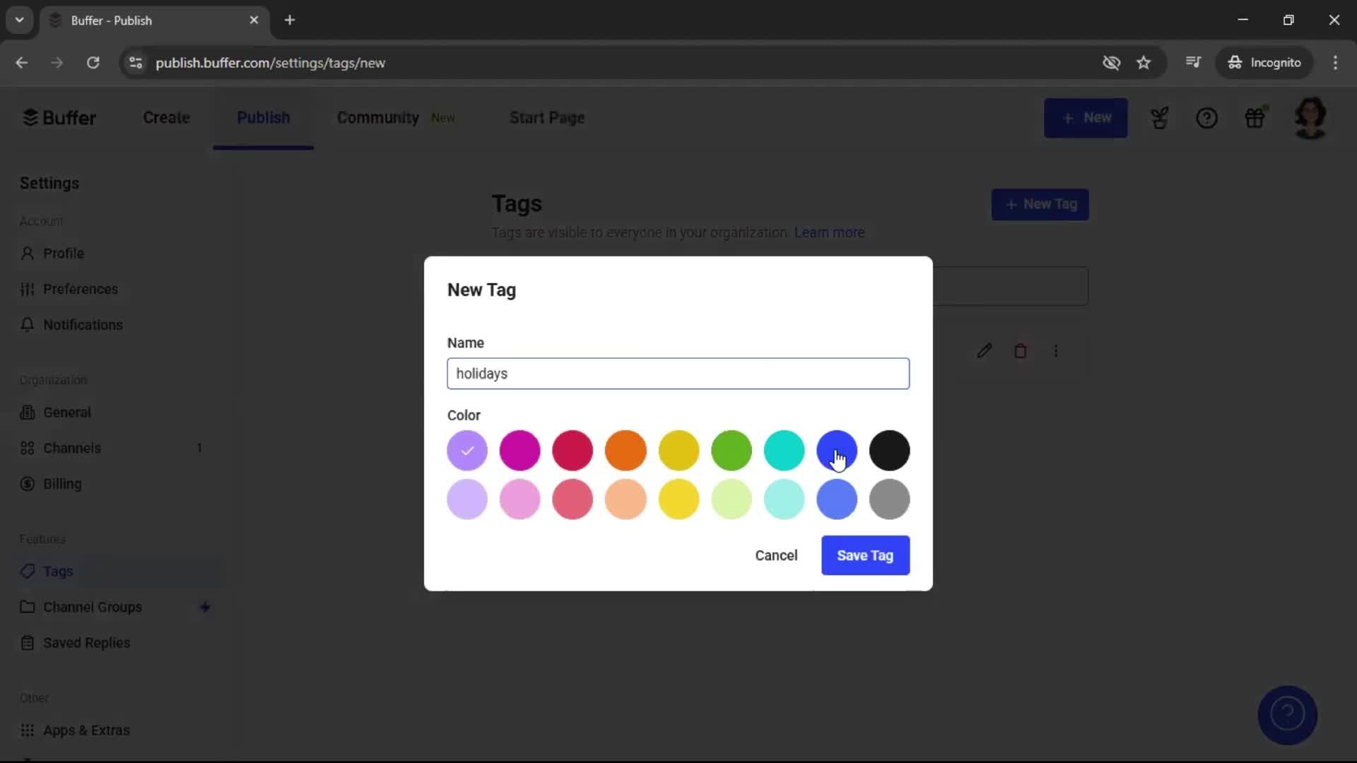 Adding tags screenshot