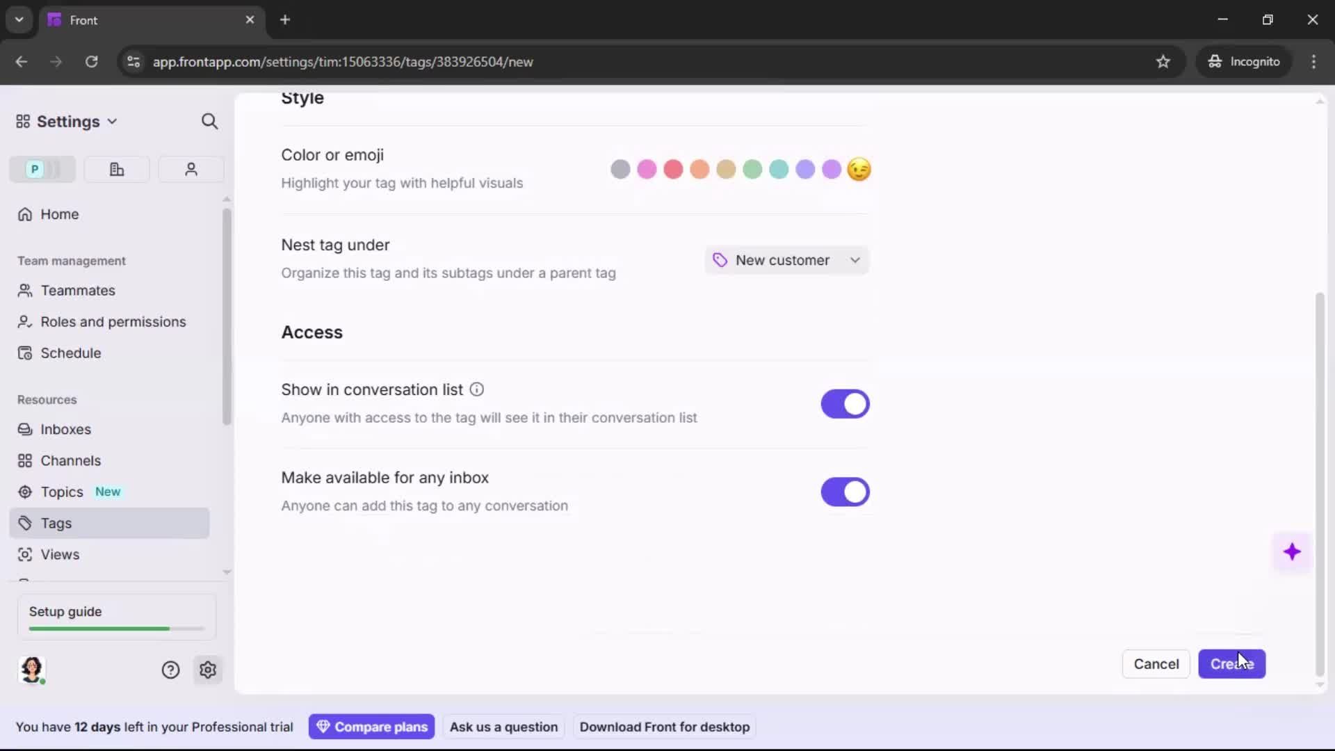 Adding tags screenshot