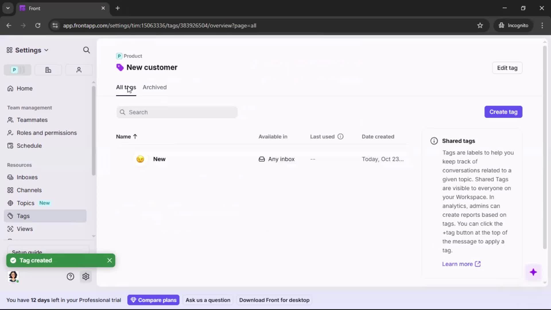Adding tags screenshot
