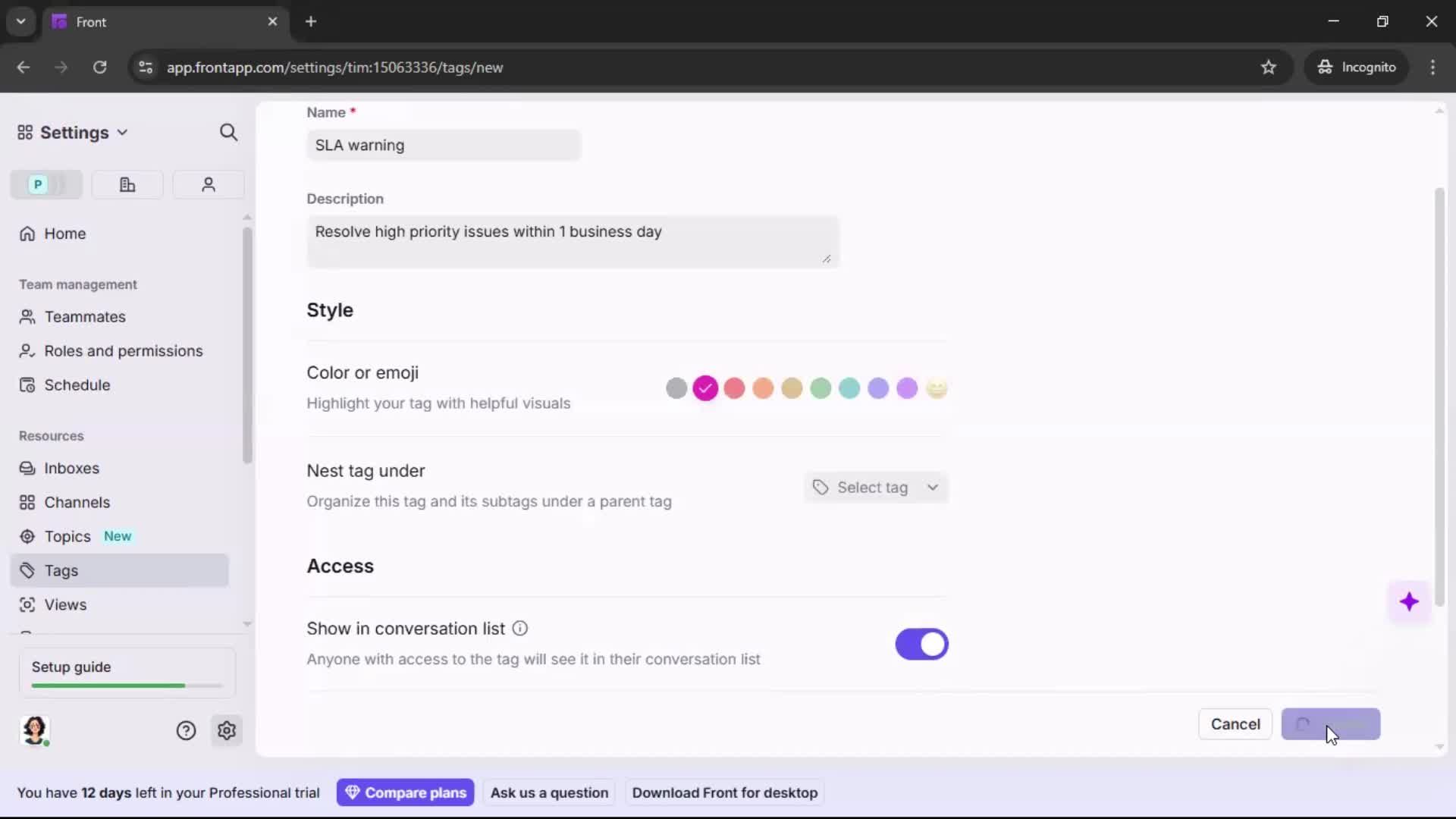 Adding tags screenshot