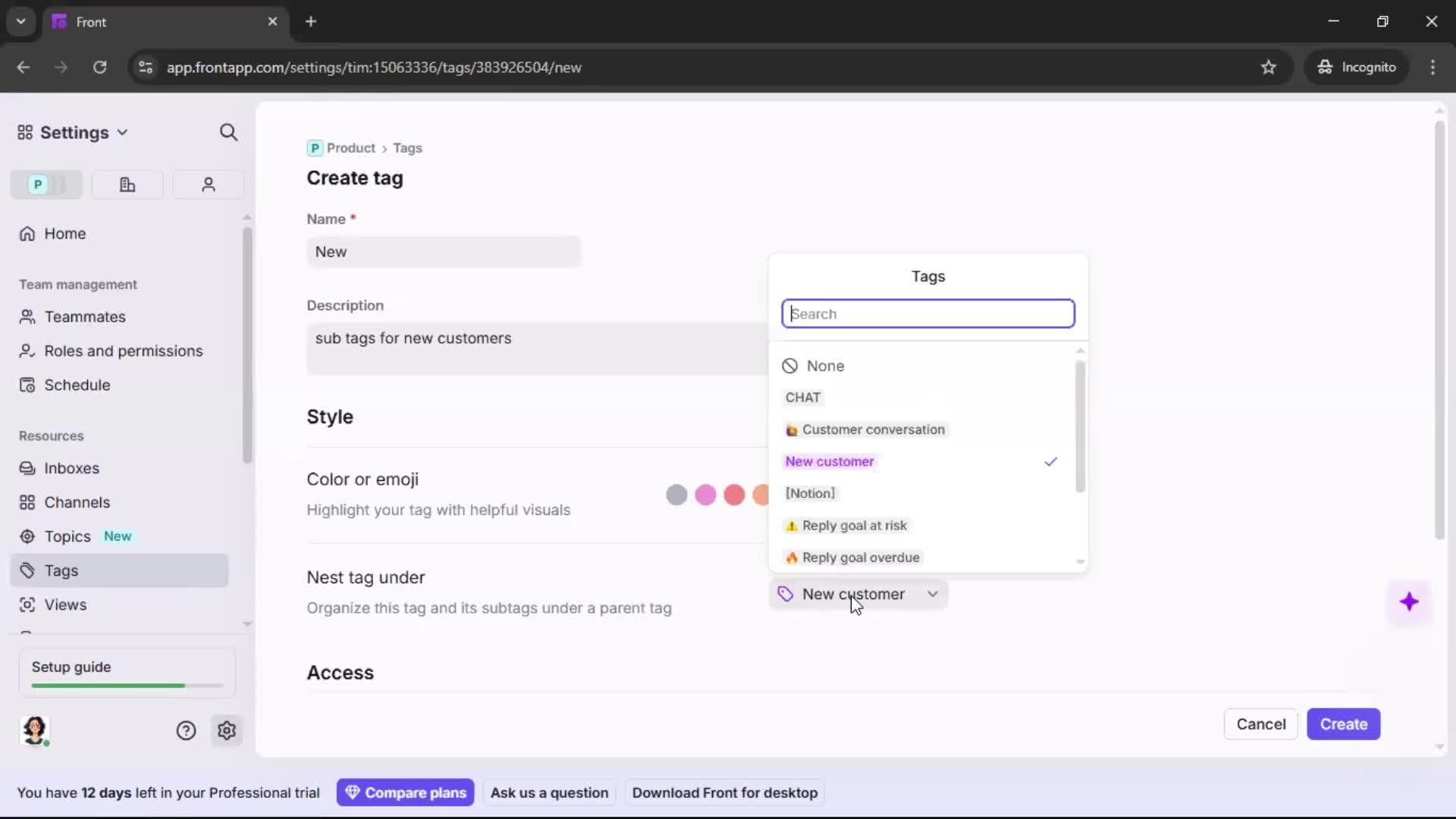 Adding tags screenshot