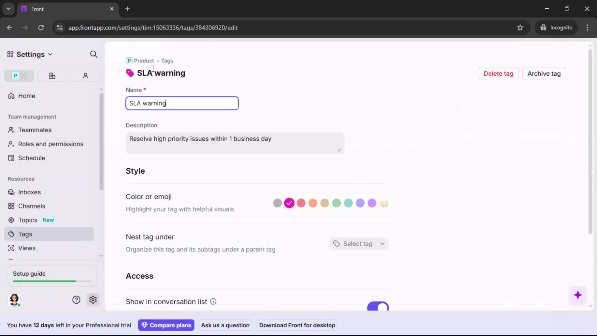 Adding tags screenshot