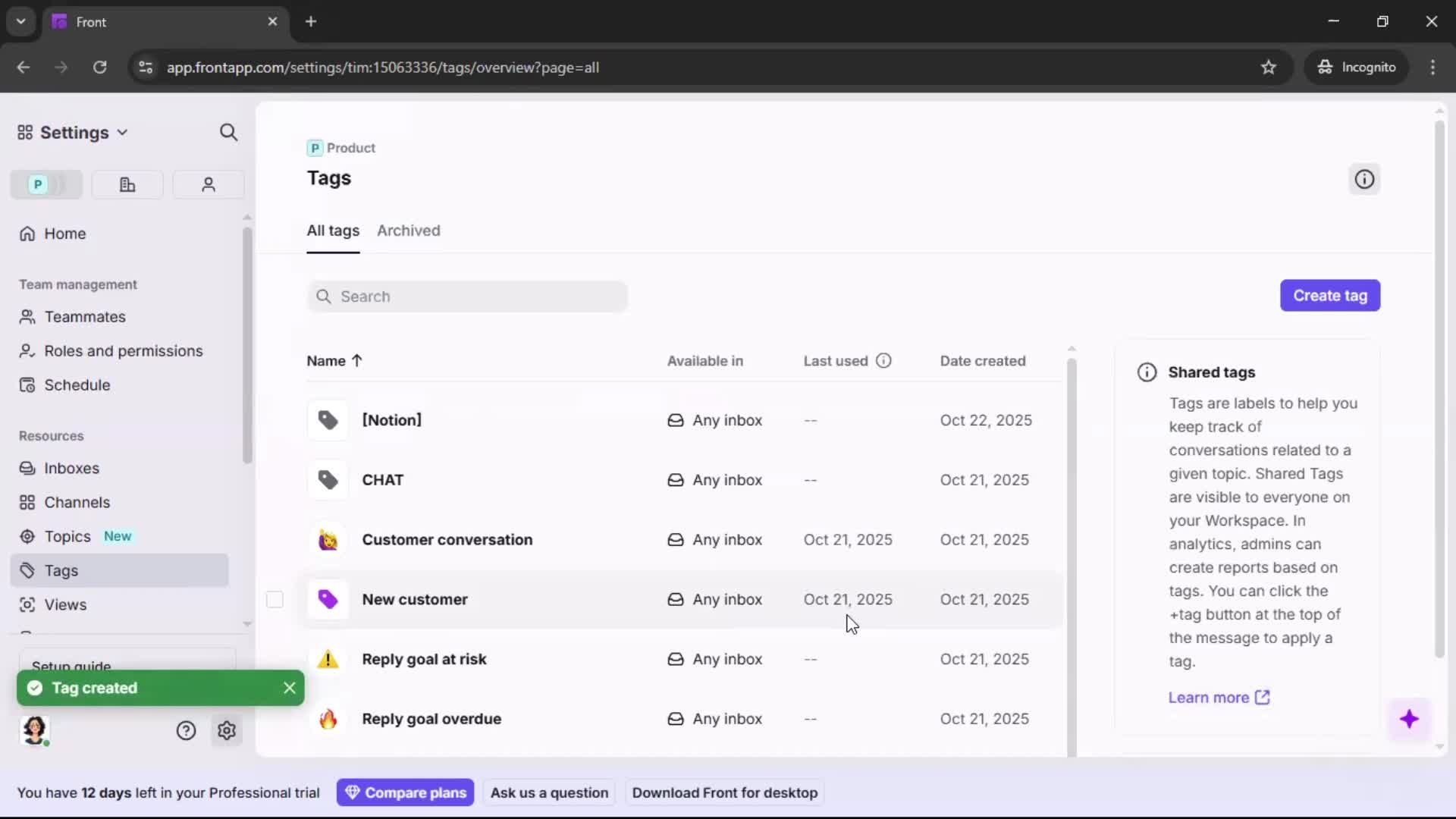 Adding tags screenshot