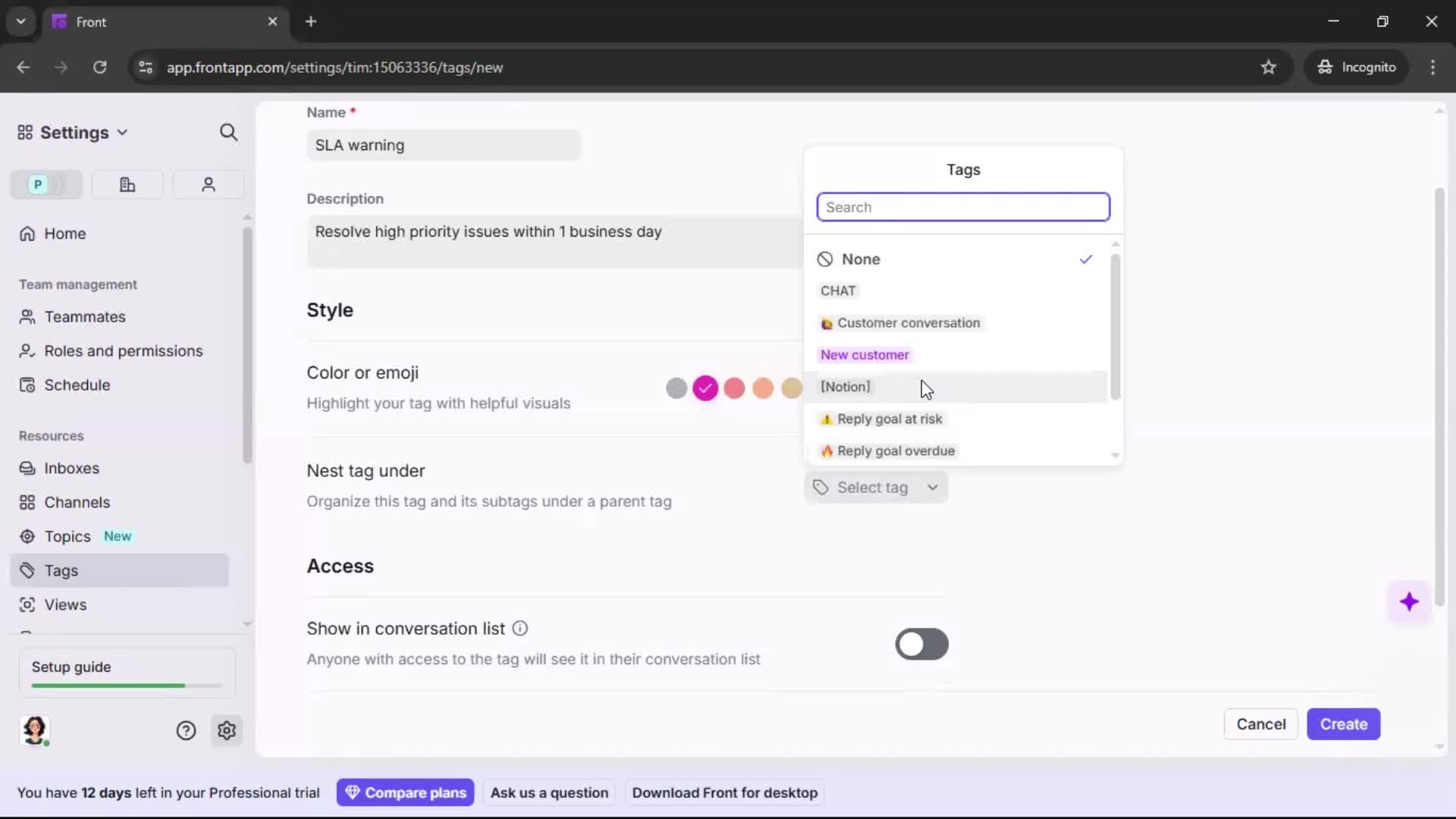 Adding tags screenshot