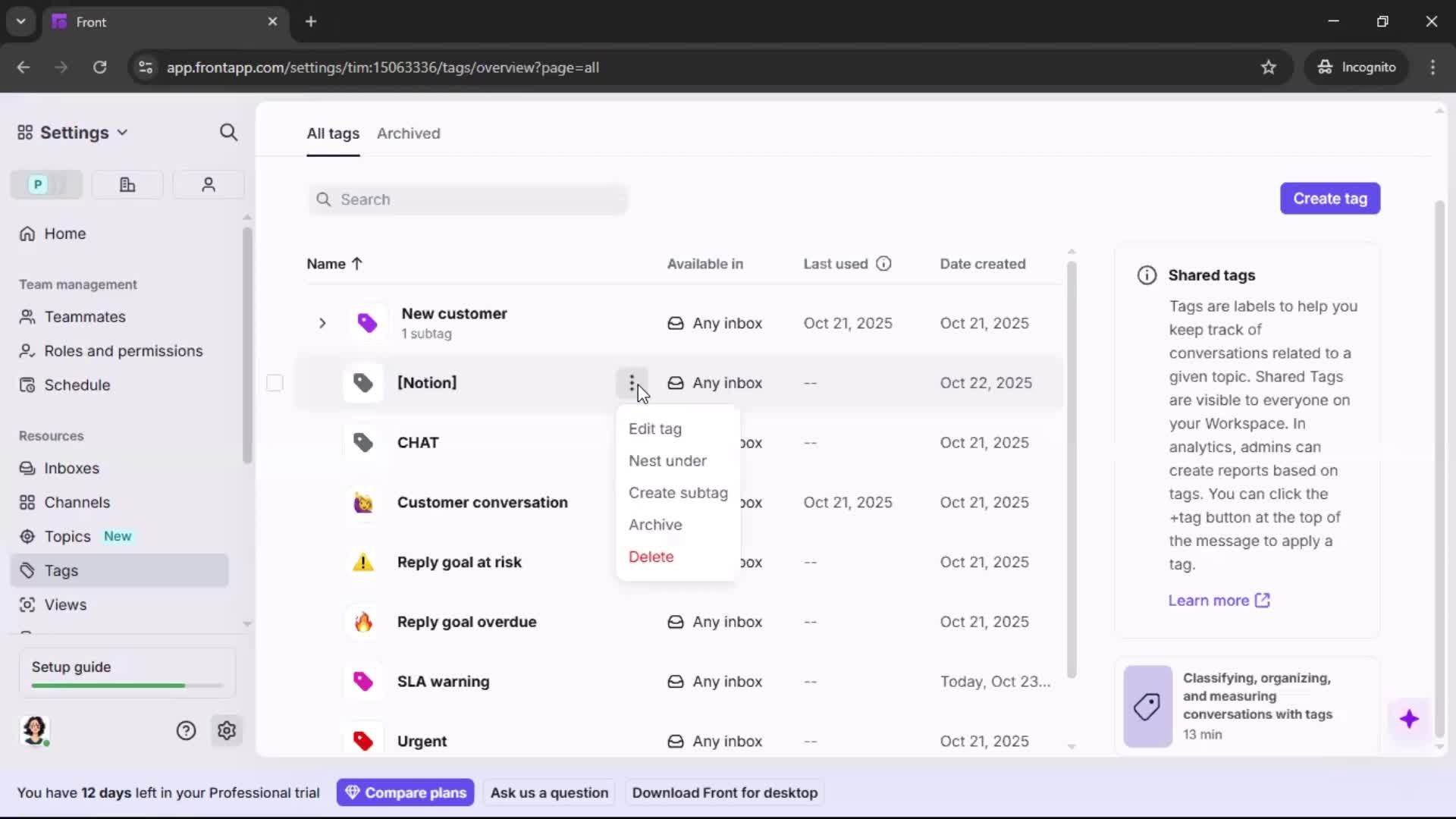 Adding tags screenshot