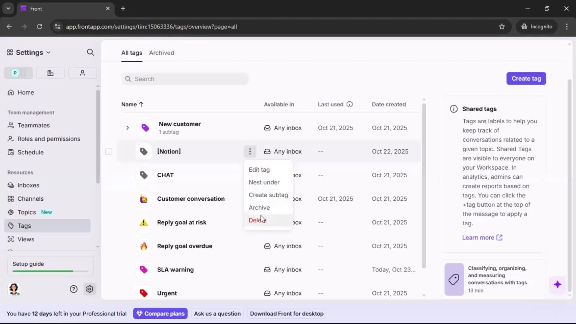 Adding tags screenshot