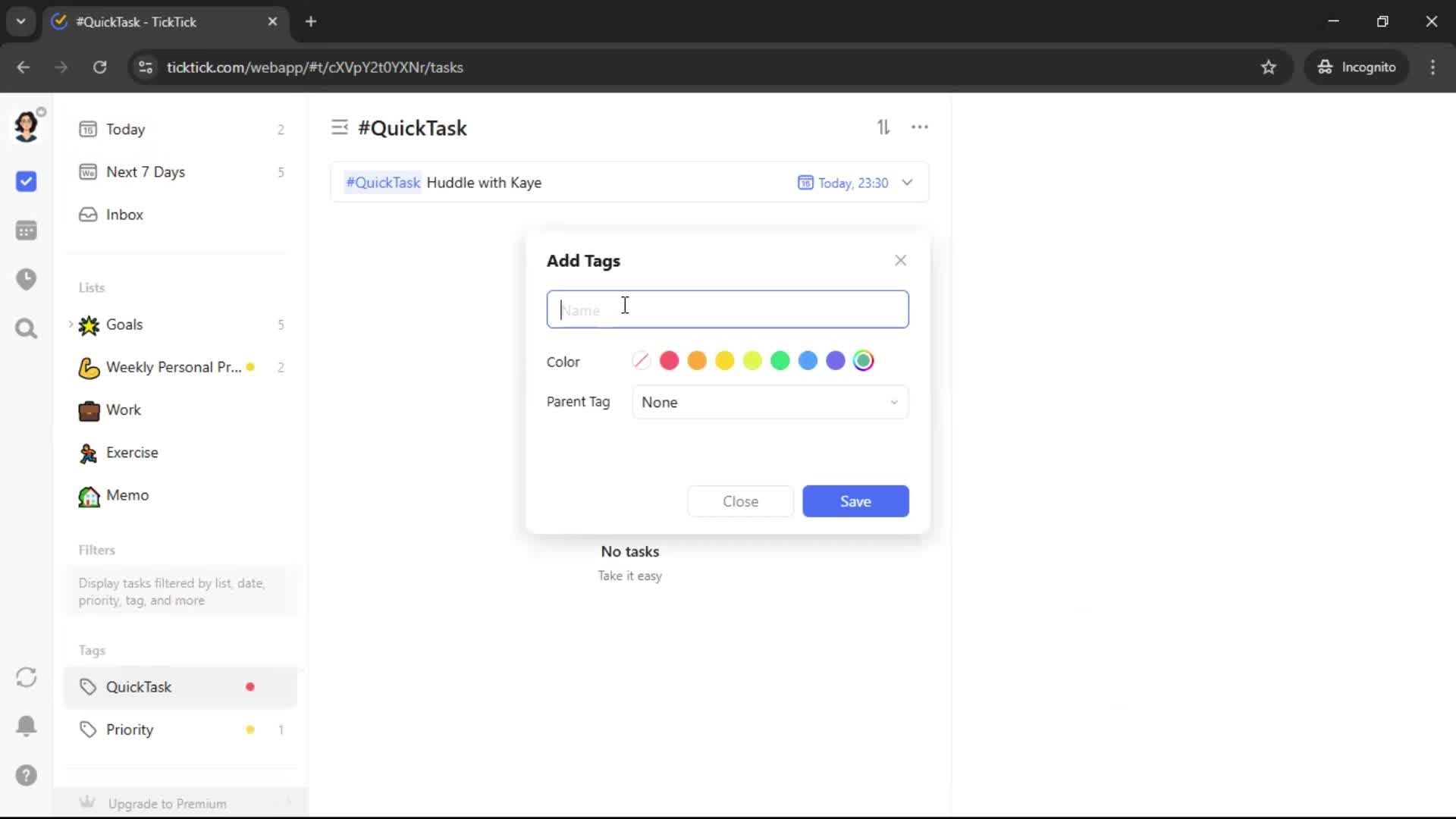 Adding tags screenshot