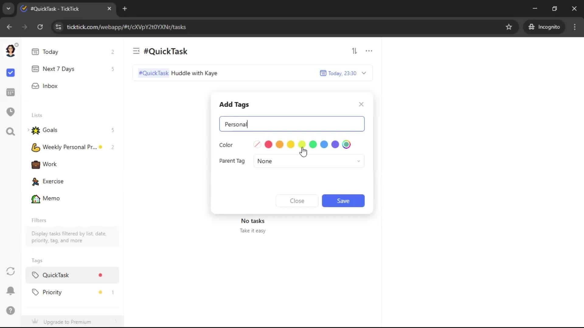Adding tags screenshot