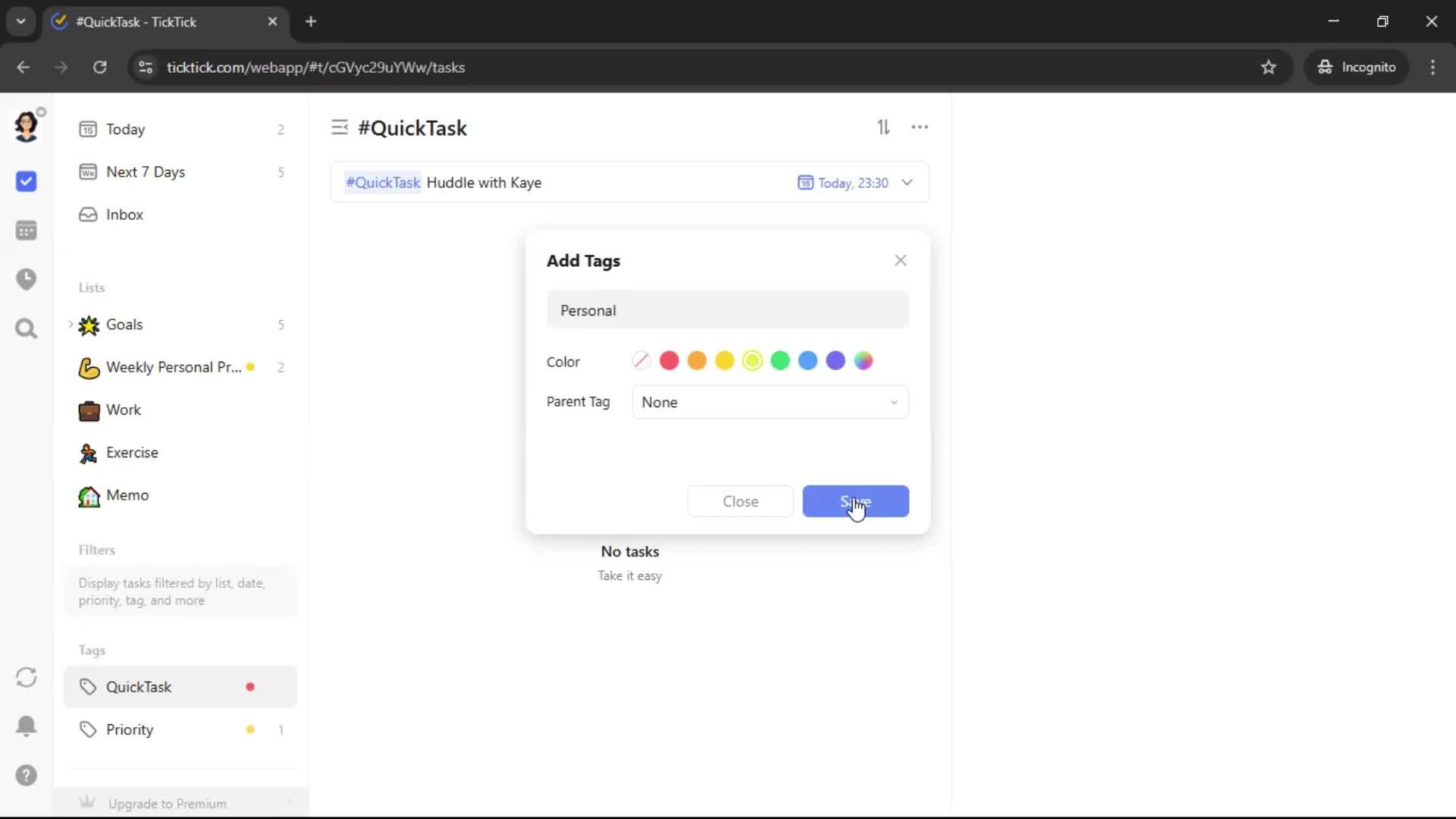 Adding tags screenshot