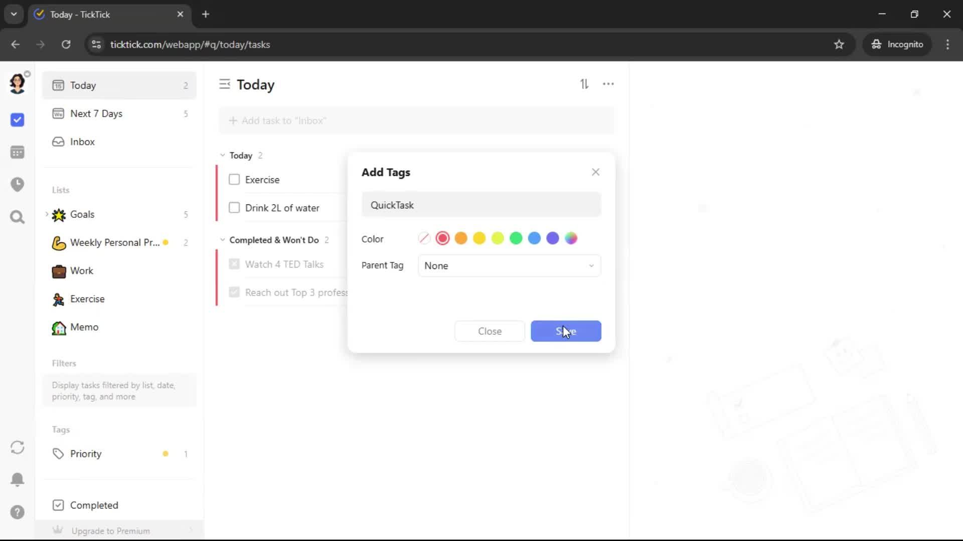 Adding tags screenshot