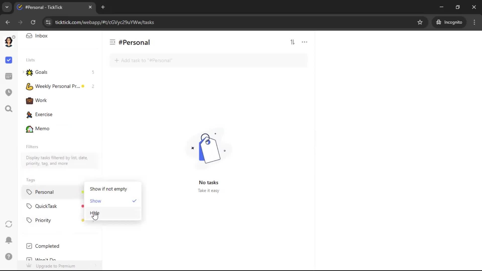 Adding tags screenshot