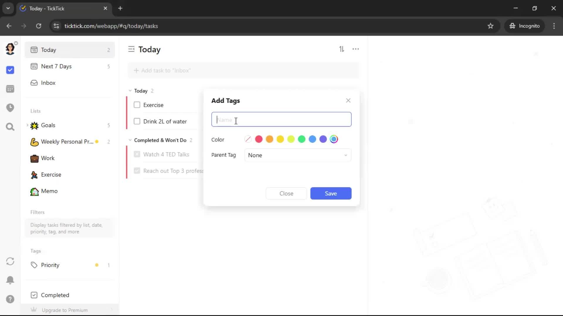 Adding tags screenshot
