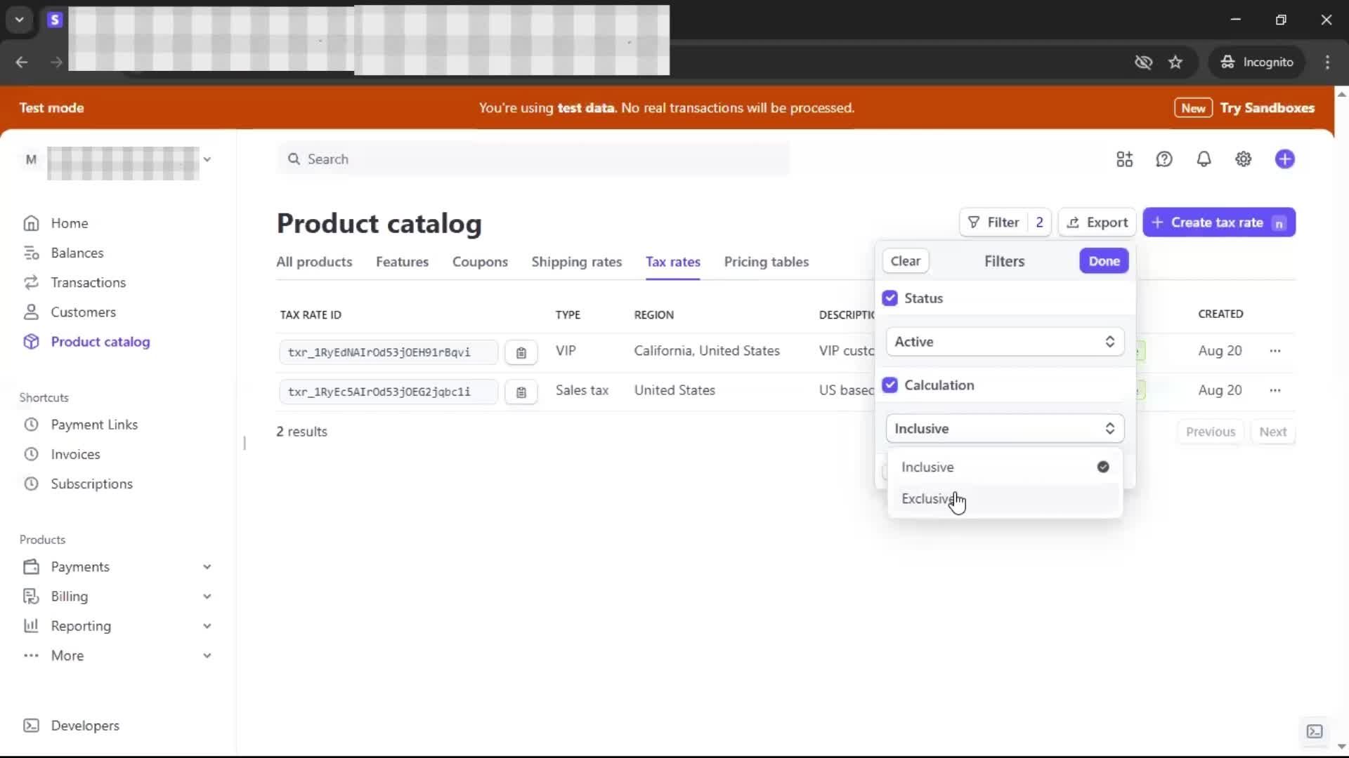 Adding tax rate screenshot