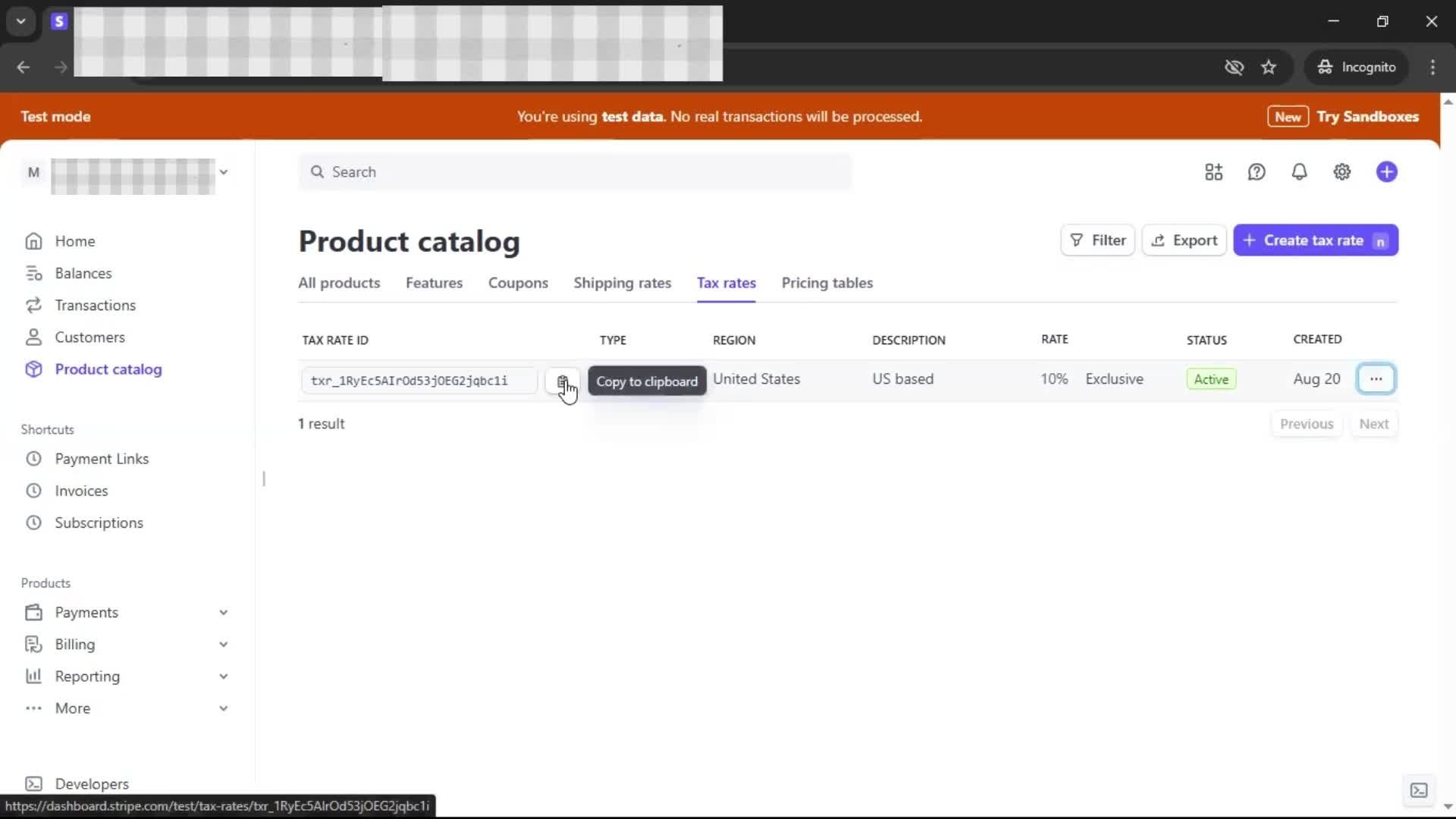 Adding tax rate screenshot