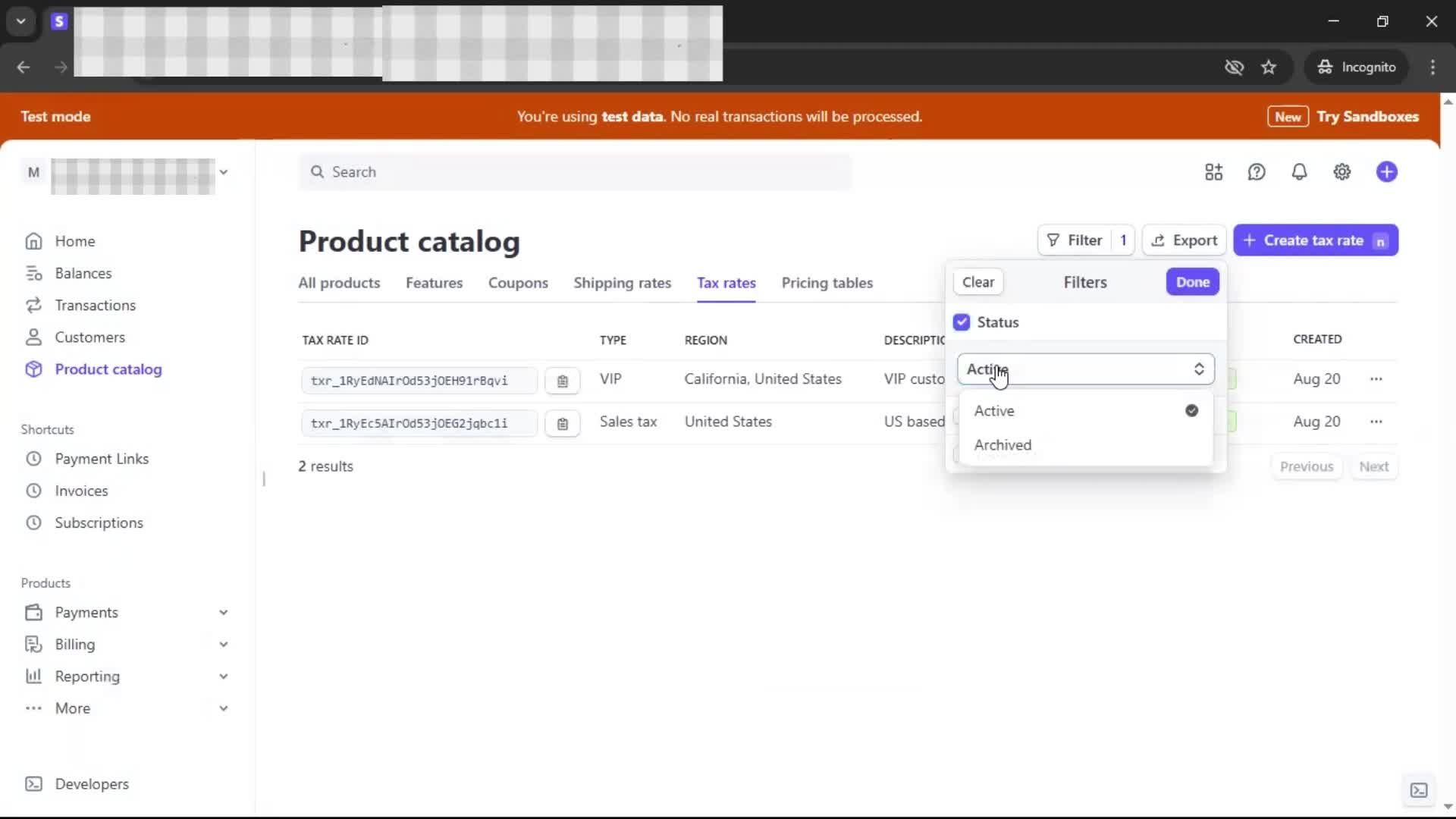 Adding tax rate screenshot