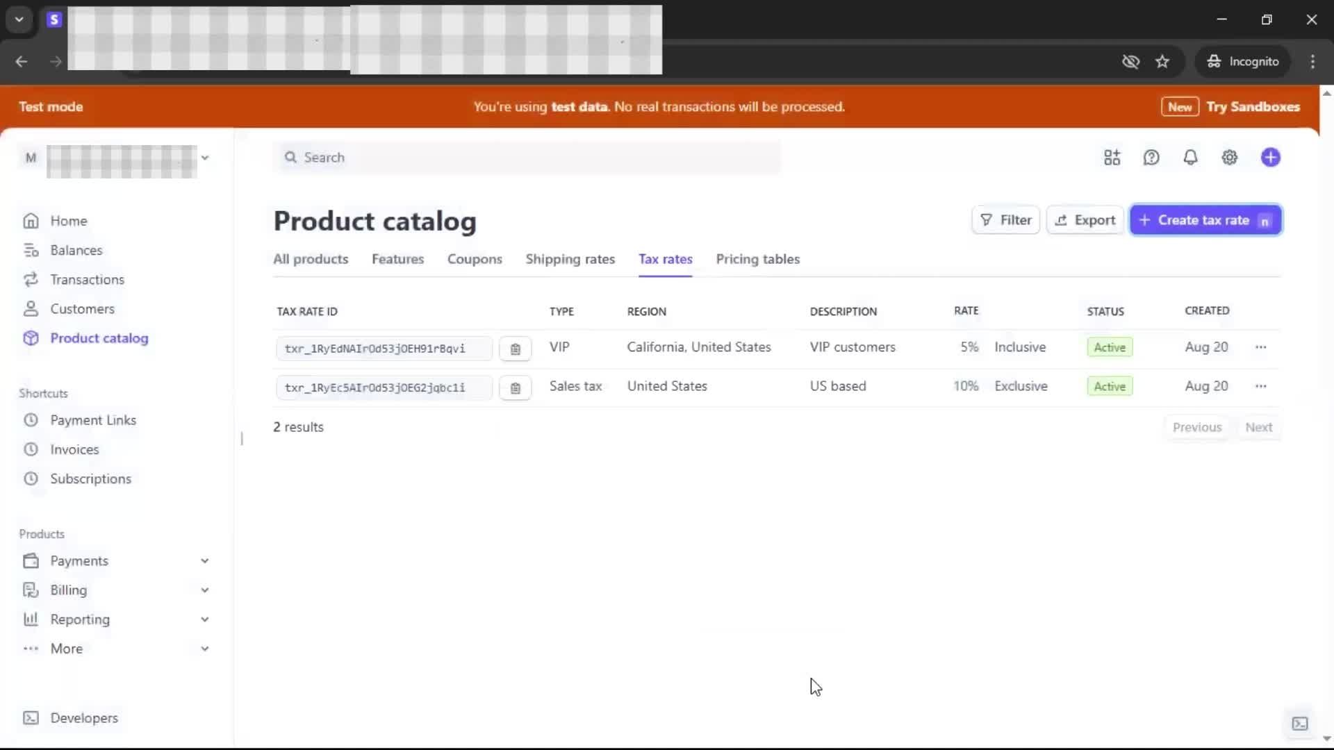 Adding tax rate screenshot
