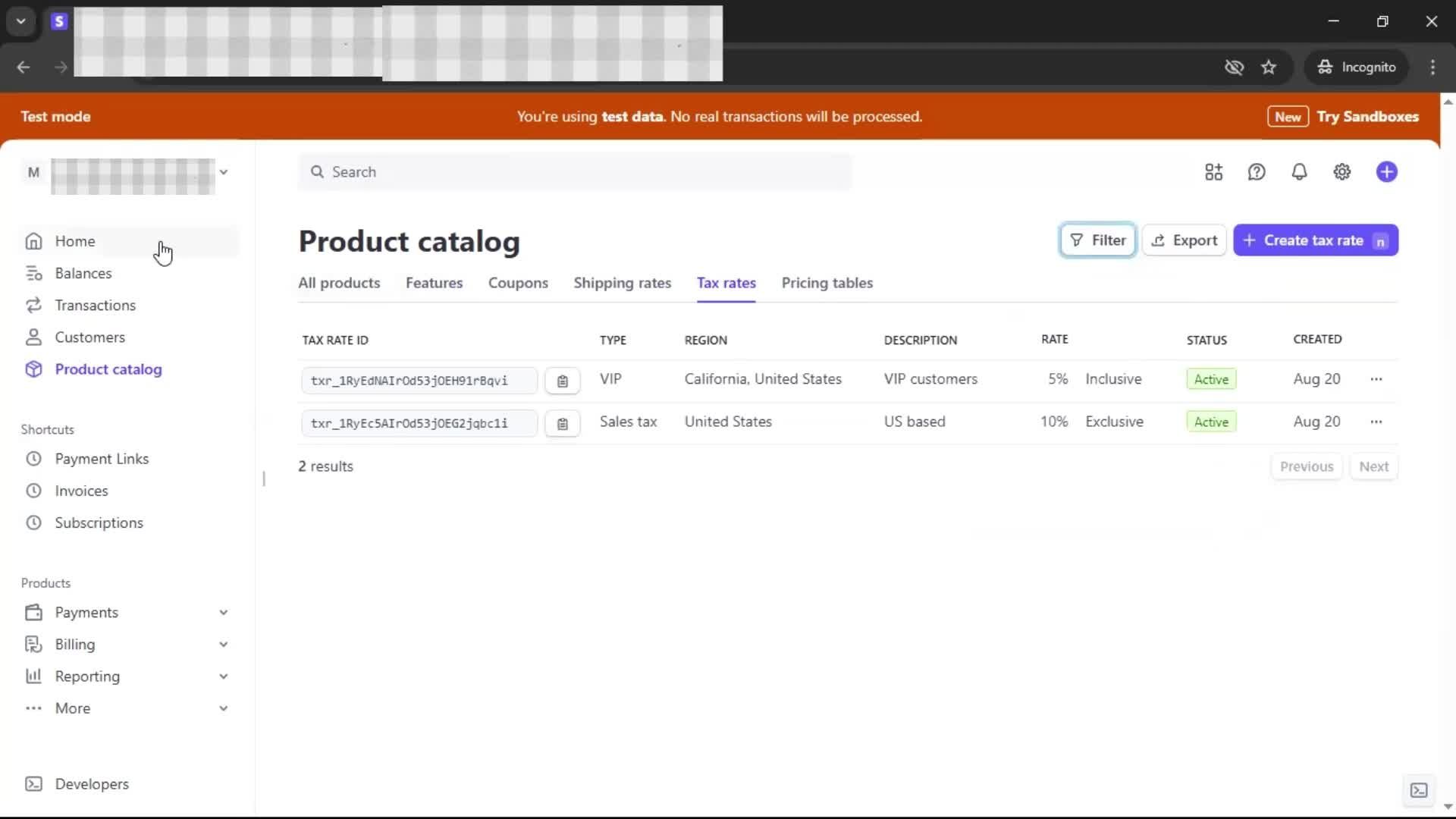 Adding tax rate screenshot