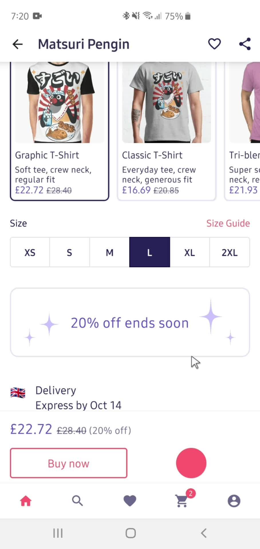 Adding to cart screenshot