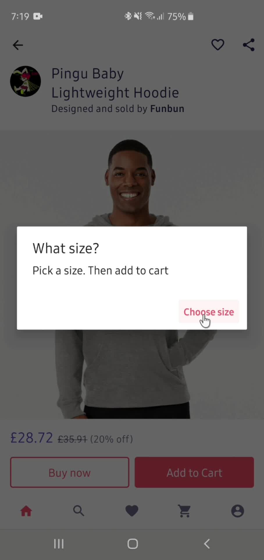 Adding to cart screenshot
