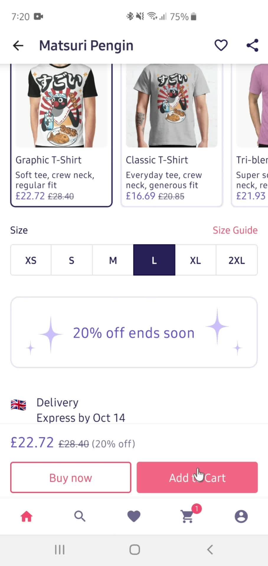 Adding to cart screenshot