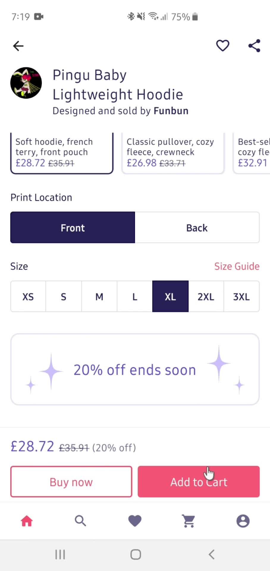 Adding to cart screenshot