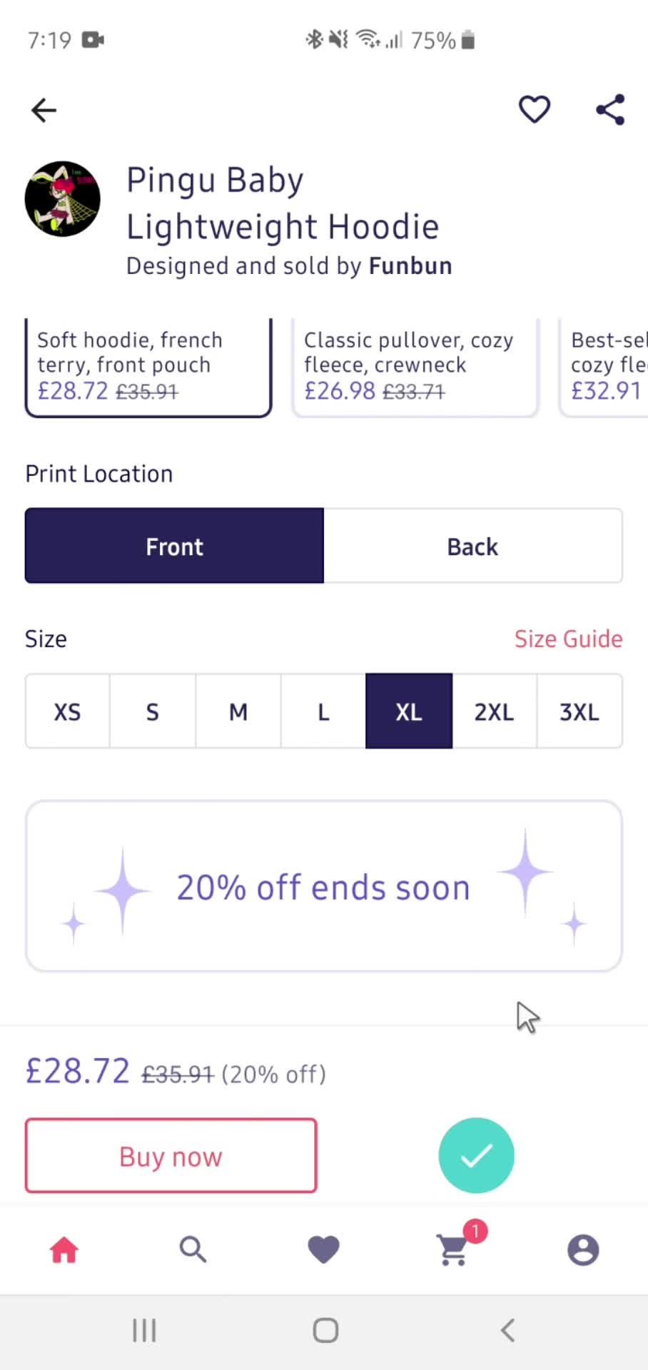 Adding to cart screenshot