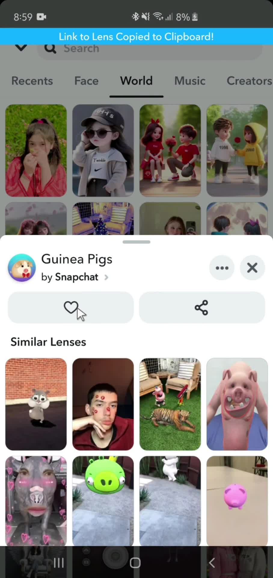 Adding to favorites on Snapchat video thumbnail