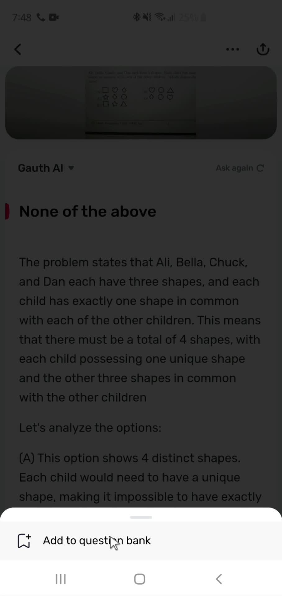 Adding to question bank screenshot