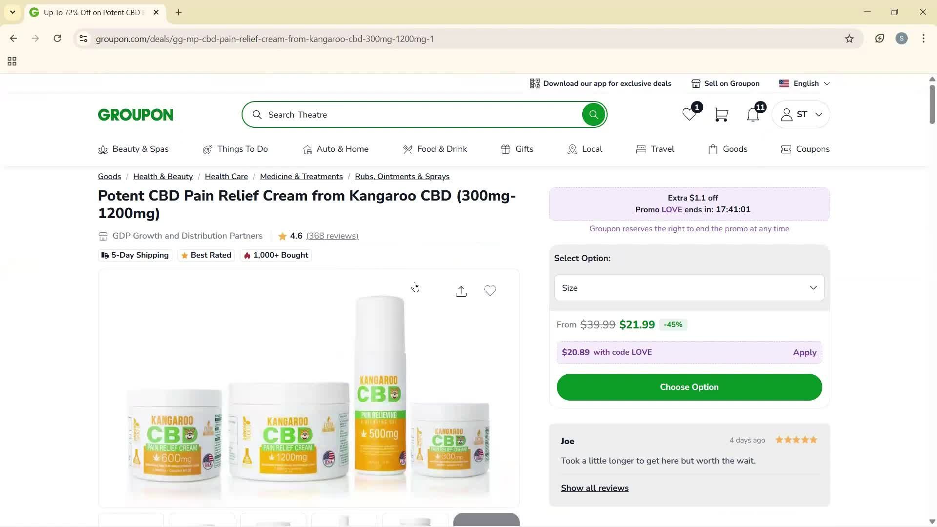 Adding to cart screenshot