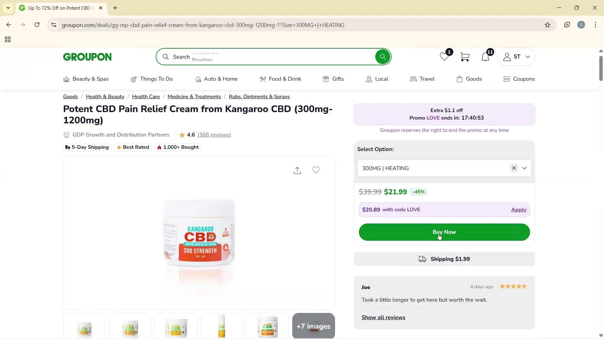 Adding to cart screenshot