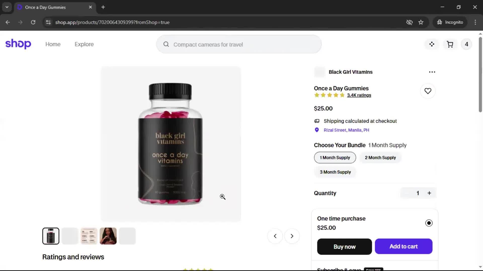 Adding to cart screenshot