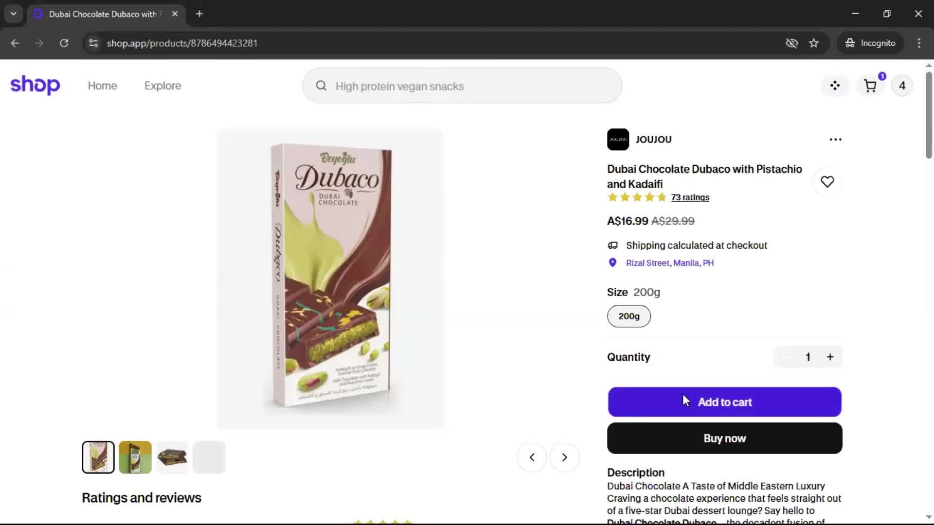 Adding to cart screenshot