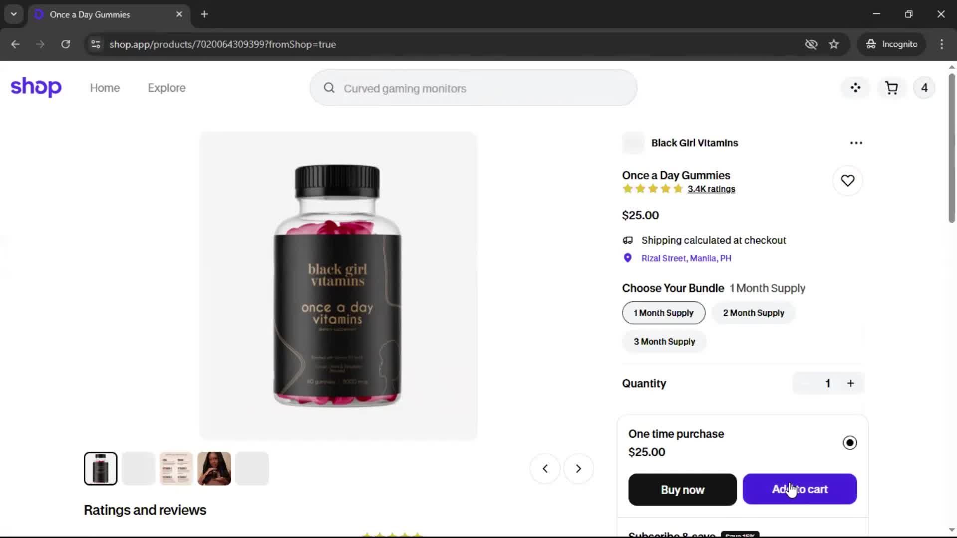 Adding to cart screenshot