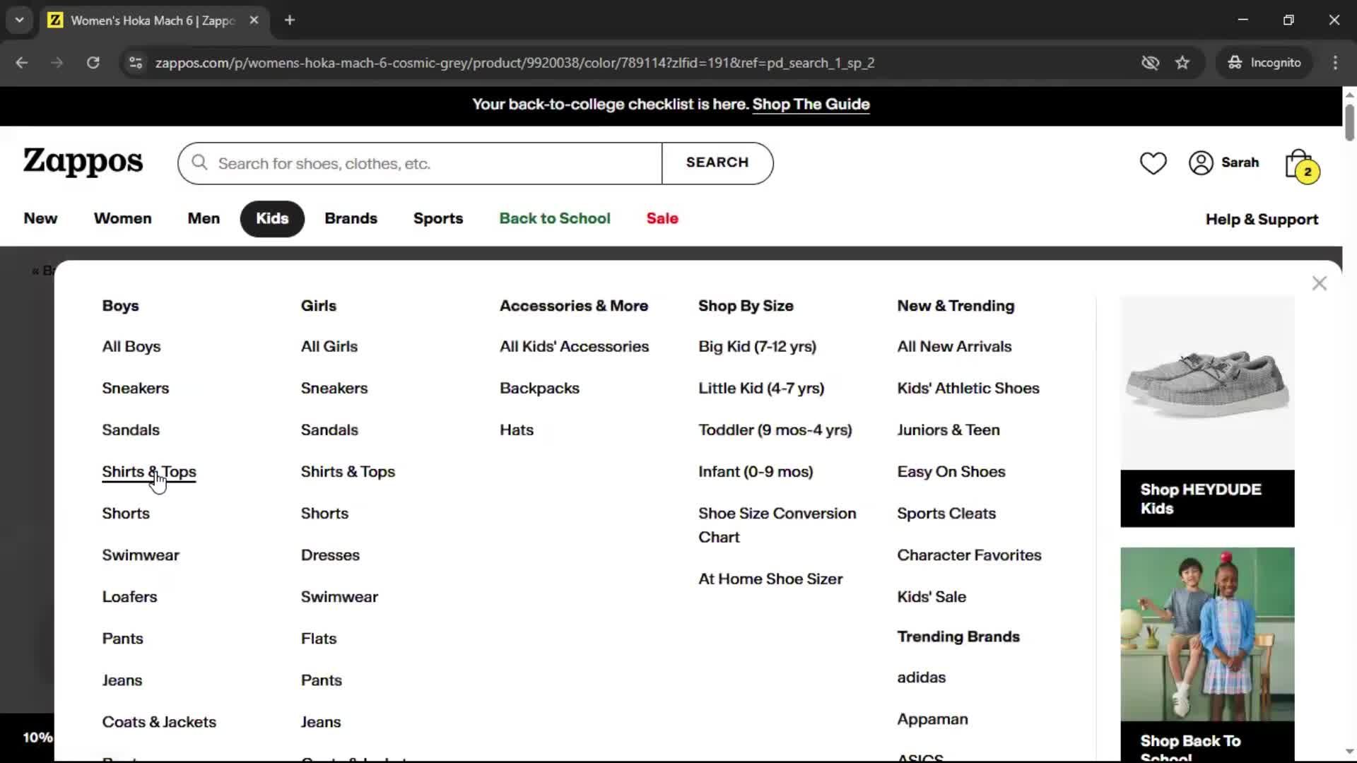 Adding to cart screenshot